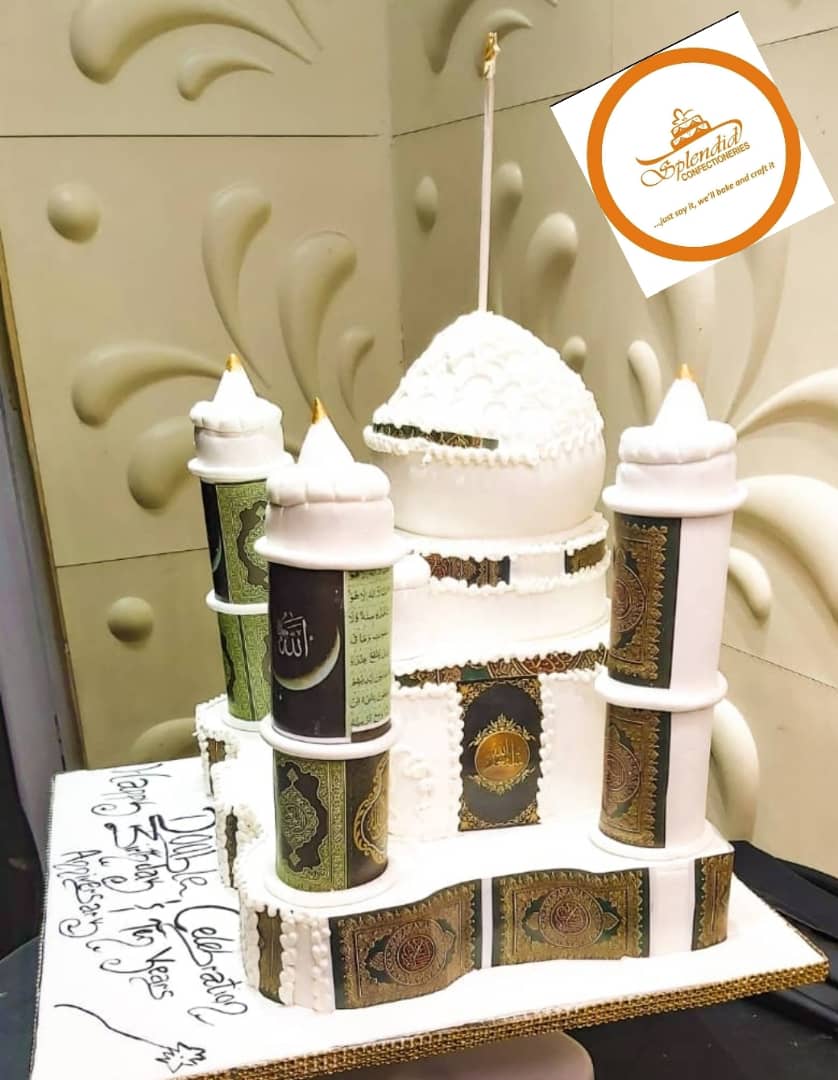 2-Tier Gold Metal Eid / Ramadan Mosque Cake Stand